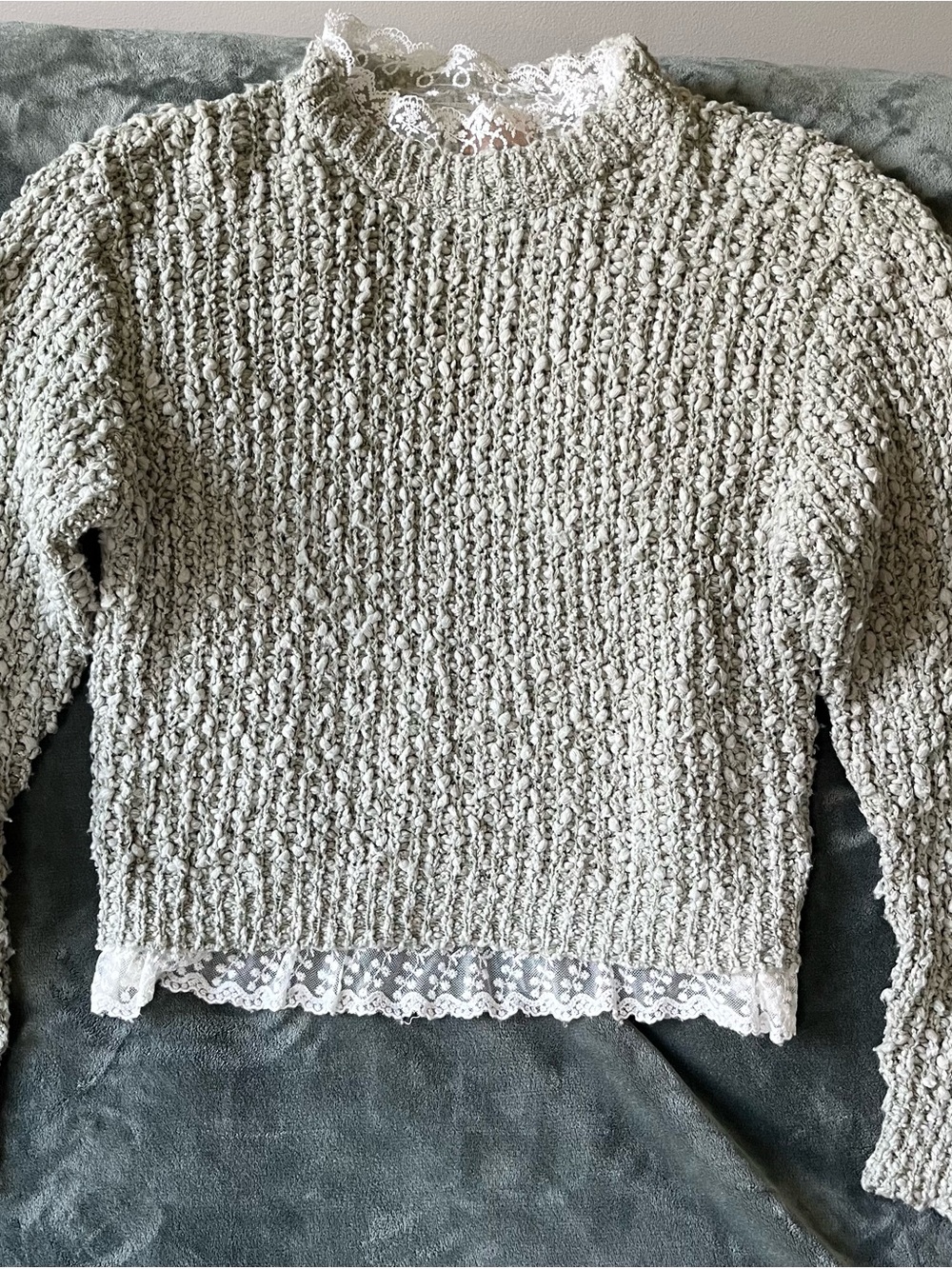 POL Cream Chunky Knit Turtleneck Sweater with Lace Trim